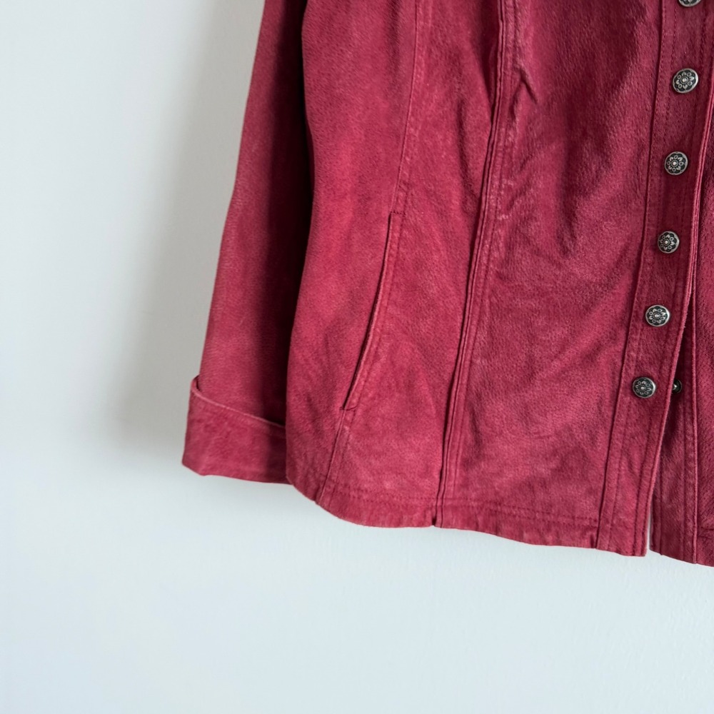 Vintage Maroon Suede Silver Snap Front Suede Jacket - Picture 10 of 14